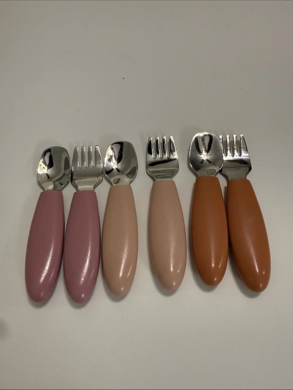 cloud island Kids Spoon & Fork Set in Pink, Beige and Brown Handles